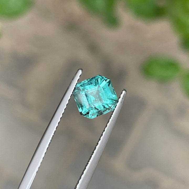 Natural Lagoon Tourmaline 1.55ct Asscher Cut Faceted Gemstone – Untreated, Vivid Green-Blue