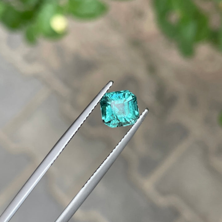 Natural Lagoon Tourmaline 1.55ct Asscher Cut Faceted Gemstone – Untreated, Vivid Green-Blue