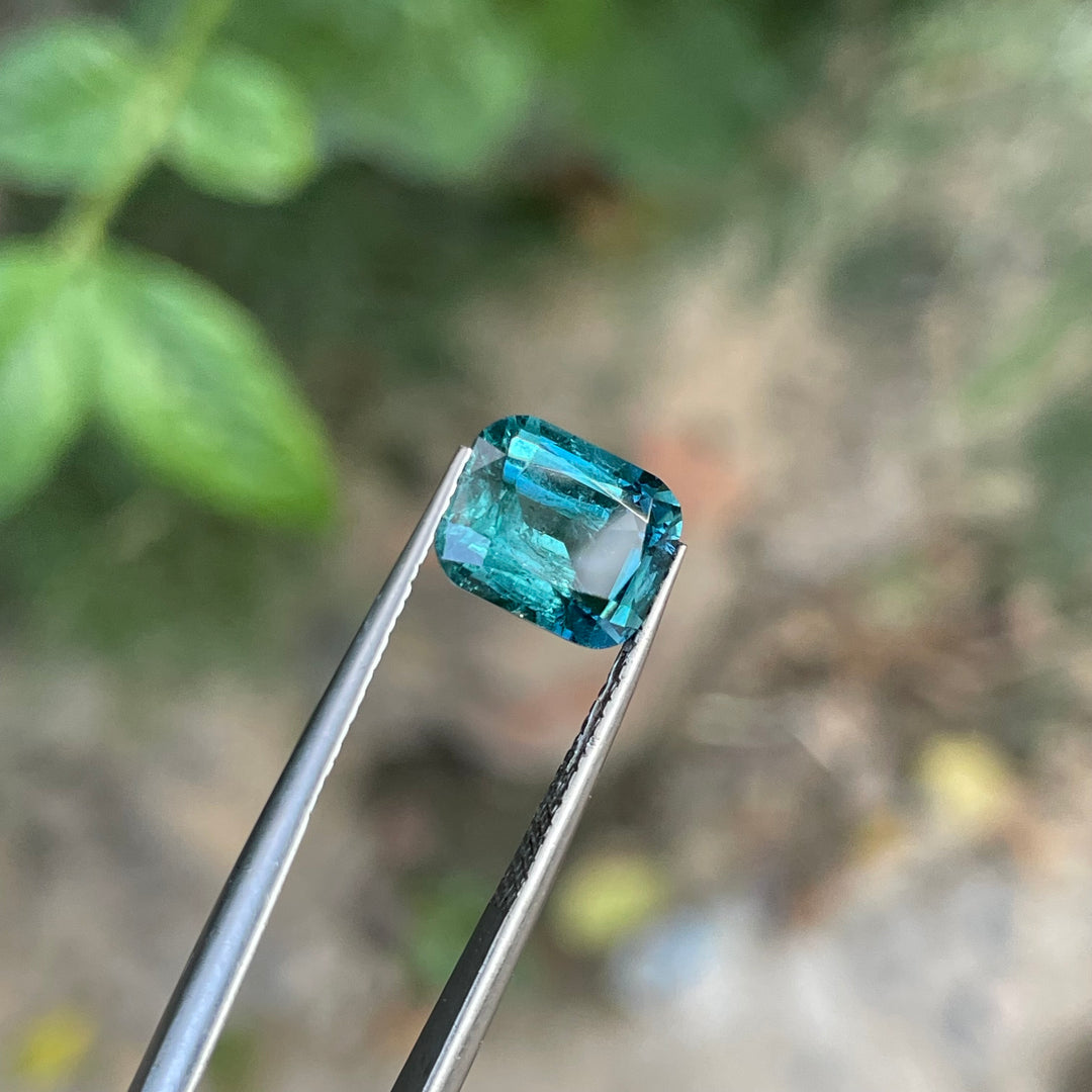 Natural Lagoon Blue Tourmaline 2.90ct Cushion Cut Square Faceted Gemstone