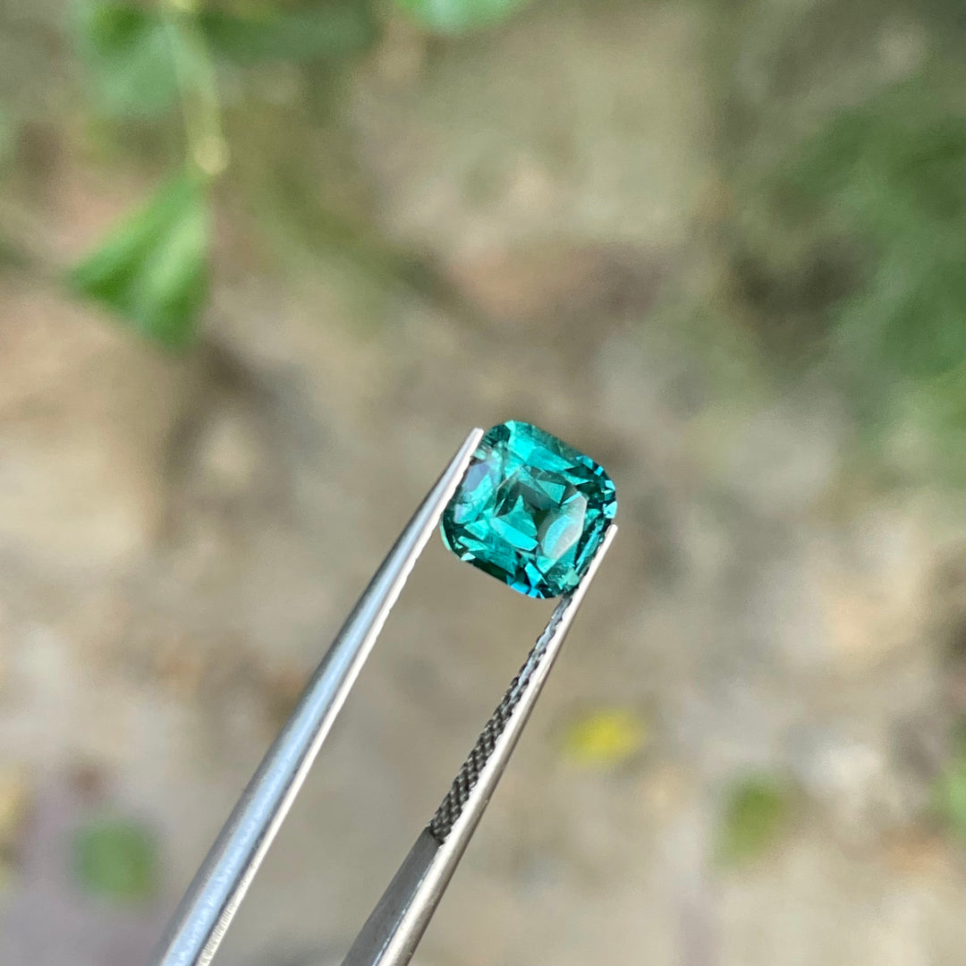 Natural Lagoon Blue Tourmaline 1.85ct Cushion Cut Square Faceted Gemstone