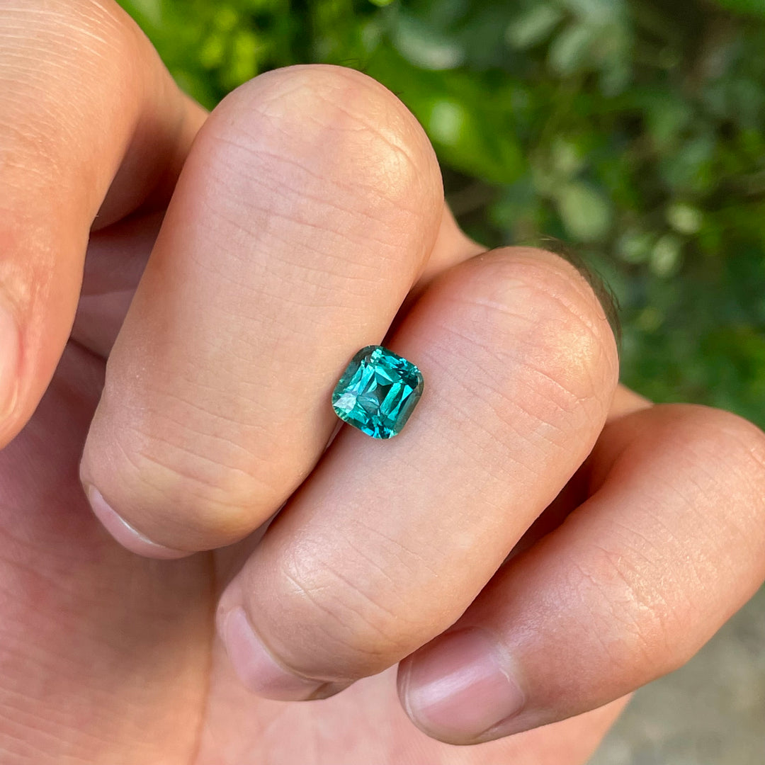 Natural Lagoon Blue Tourmaline 1.85ct Cushion Cut Square Faceted Gemstone