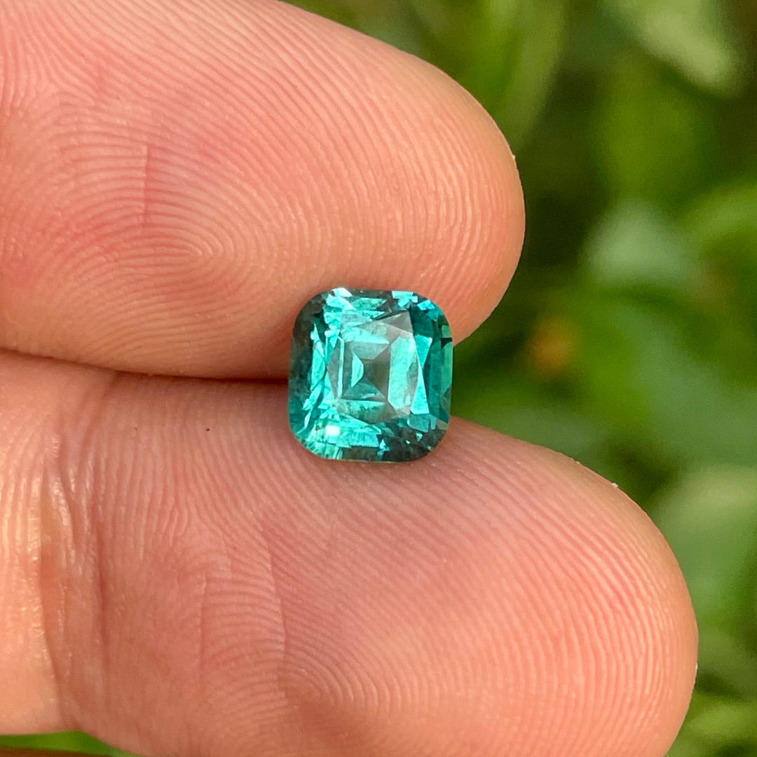 Natural Lagoon Blue Tourmaline 1.85ct Cushion Cut Square Faceted Gemstone