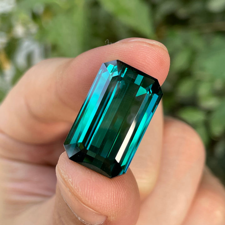 Deep Lagoon Blue Tourmaline 25 Carat Emerald Cut – Loupe Clean Gemstone for Pendant Jewelry