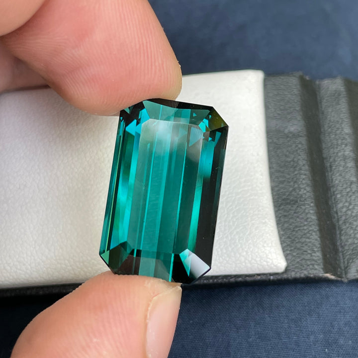 Deep Lagoon Blue Tourmaline 25 Carat Emerald Cut – Loupe Clean Gemstone for Pendant Jewelry