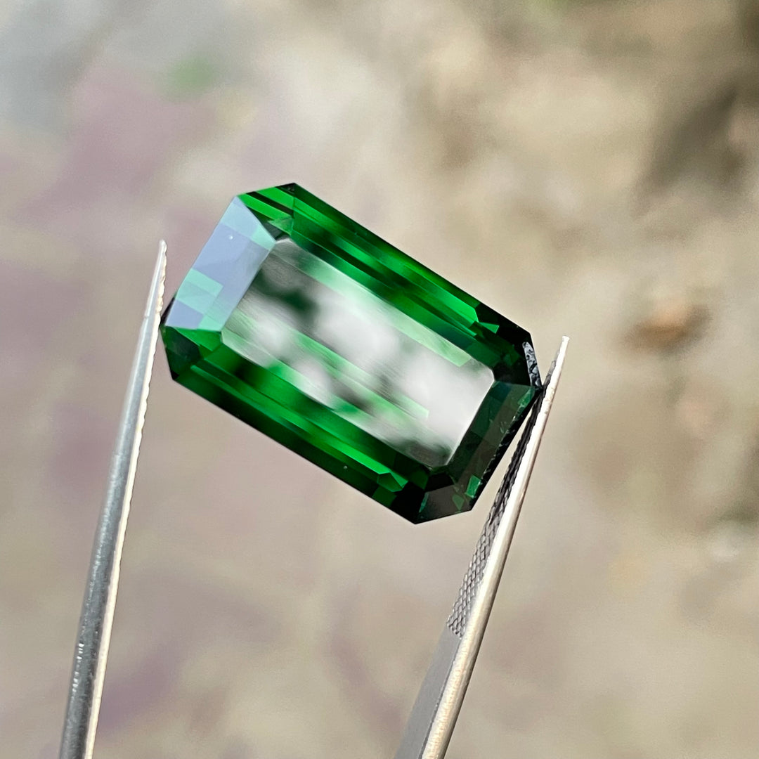 Chrome Green Tourmaline 18.5 Carat Emerald Cut – Loupe Clean Collector Gemstone from Afghanistan