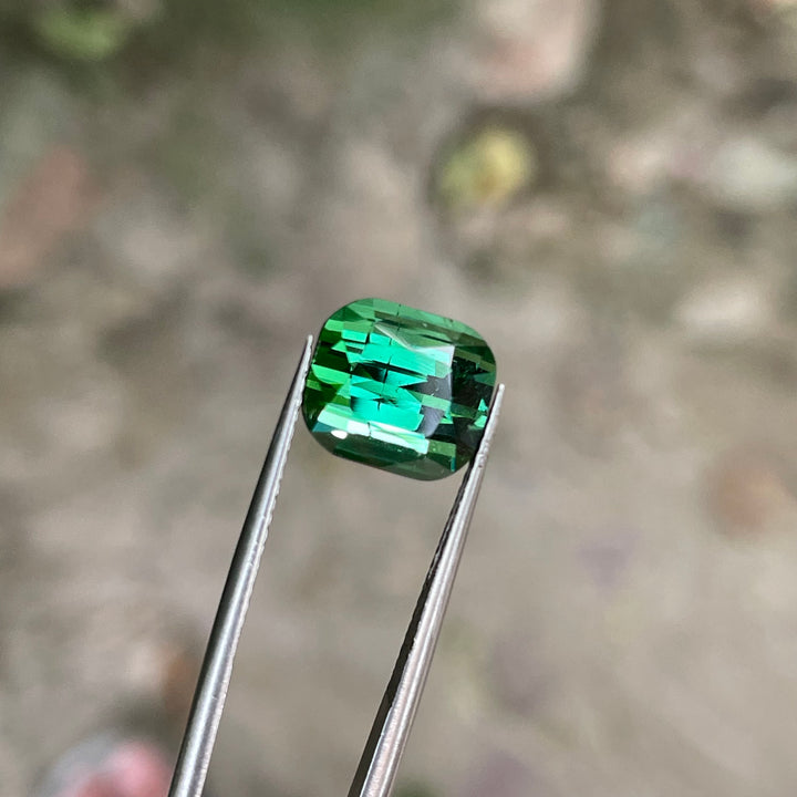 Natural Blue-Green Tourmaline — Step Cushion Cut Faceted Gem, Ring Sized