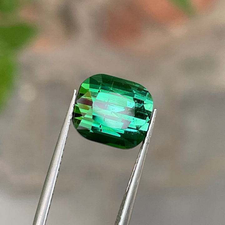 Natural Blue-Green Tourmaline — Step Cushion Cut Faceted Gem, Ring Sized