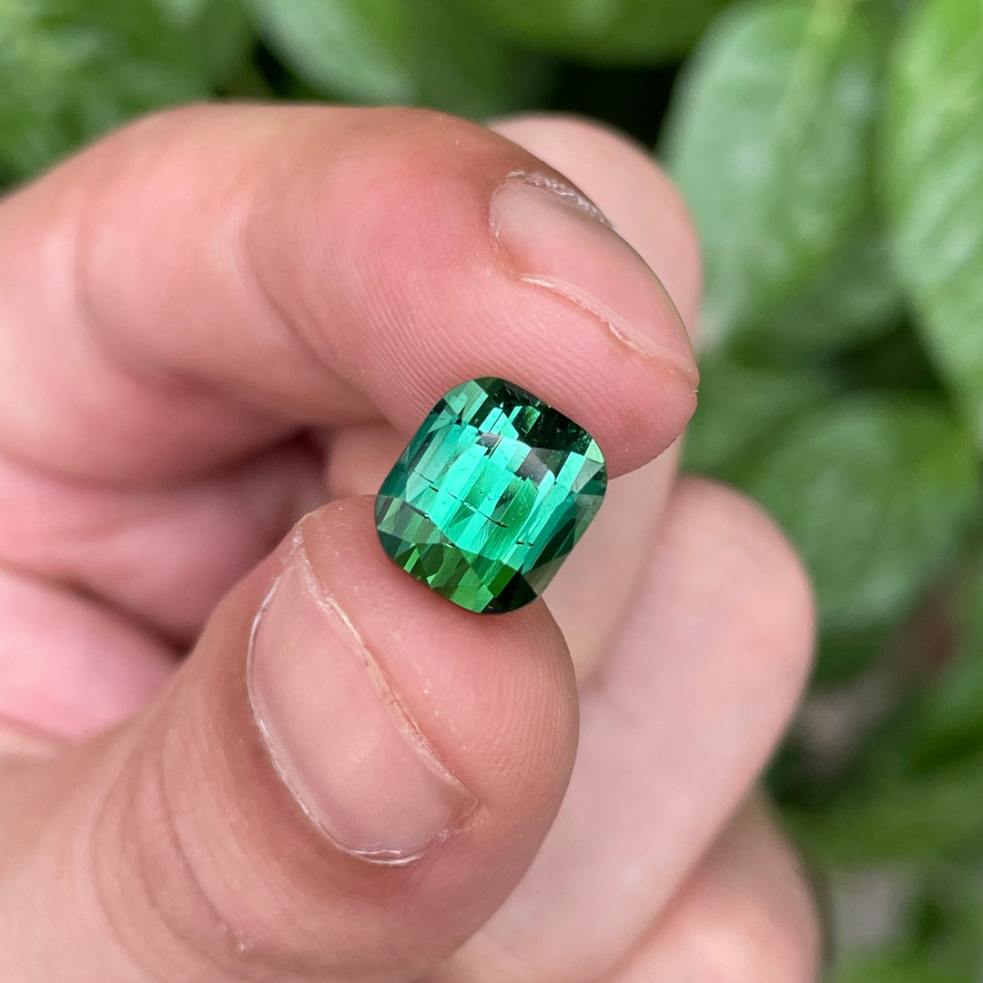 Natural Blue-Green Tourmaline — Step Cushion Cut Faceted Gem, Ring Sized