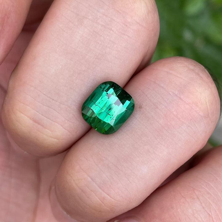 Natural Blue-Green Tourmaline — Step Cushion Cut Faceted Gem, Ring Sized