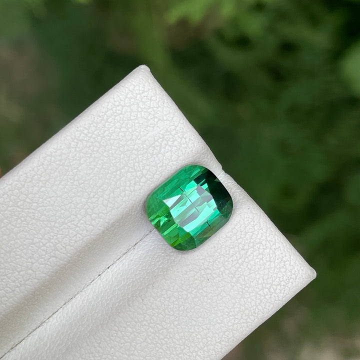 Natural Blue-Green Tourmaline — Step Cushion Cut Faceted Gem, Ring Sized