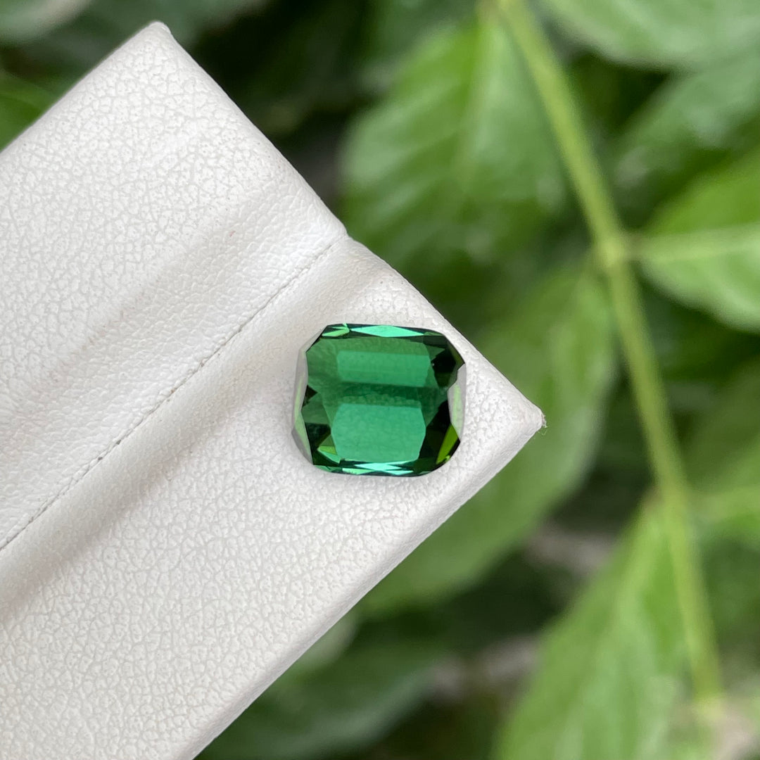 Natural Blue-Green Tourmaline — Step Cushion Cut Faceted Gem, Ring Sized