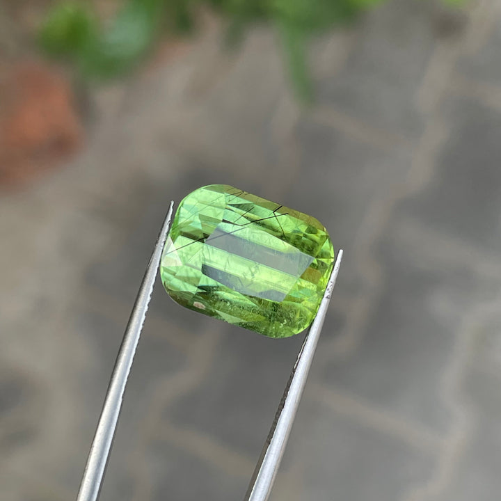 Natural Rutile Peridot — 12 Carats, Faceted Cushion Cut Gem for Jewelry