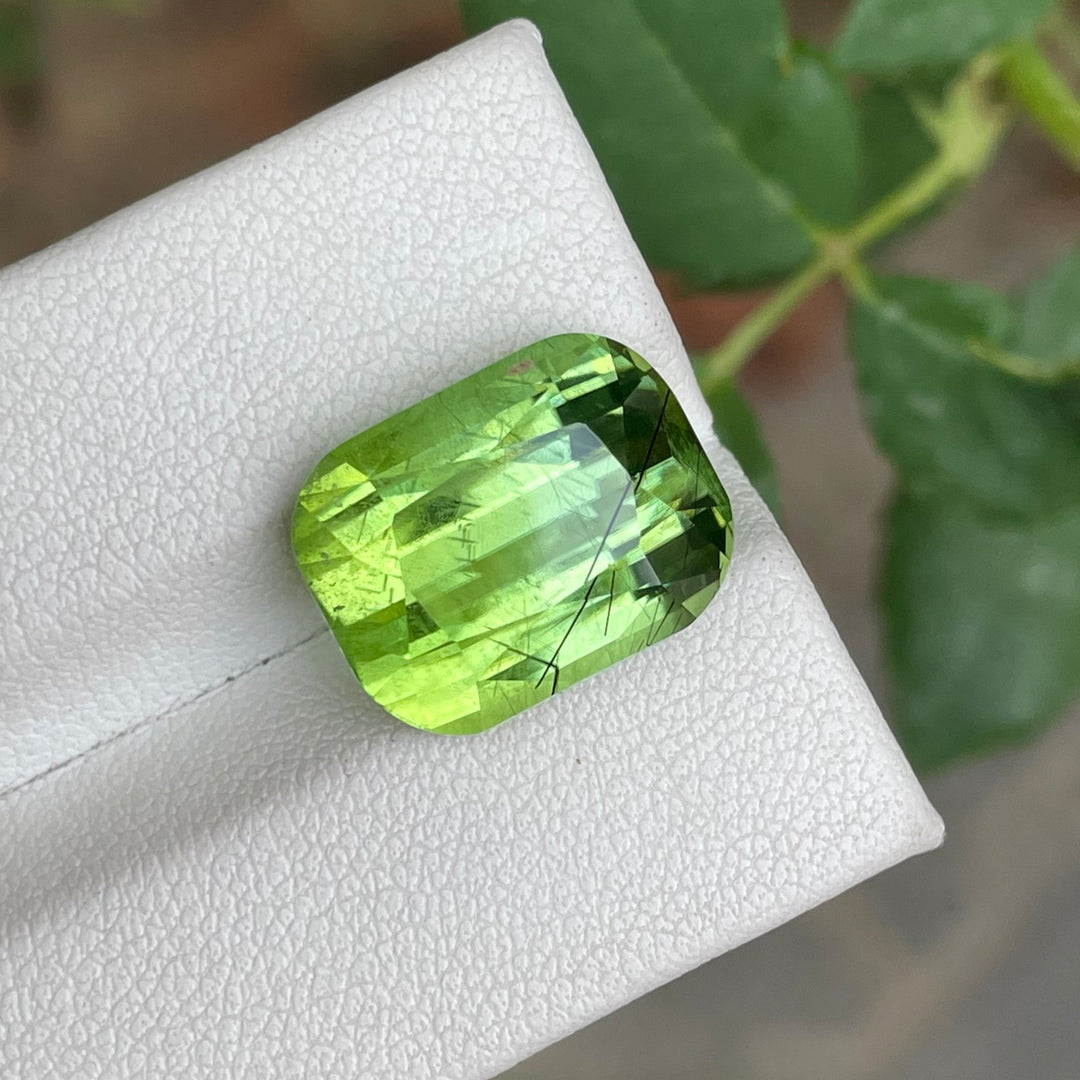 Natural Rutile Peridot — 12 Carats, Faceted Cushion Cut Gem for Jewelry