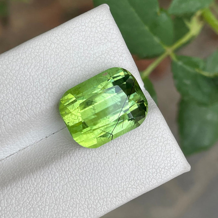 Natural Rutile Peridot — 12 Carats, Faceted Cushion Cut Gem for Jewelry