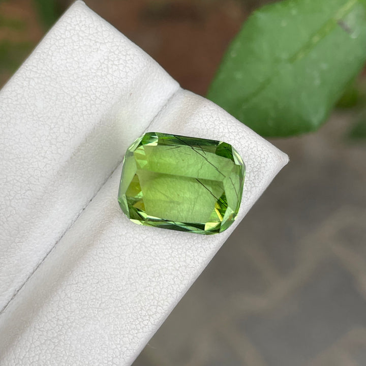 Natural Rutile Peridot — 12 Carats, Faceted Cushion Cut Gem for Jewelry