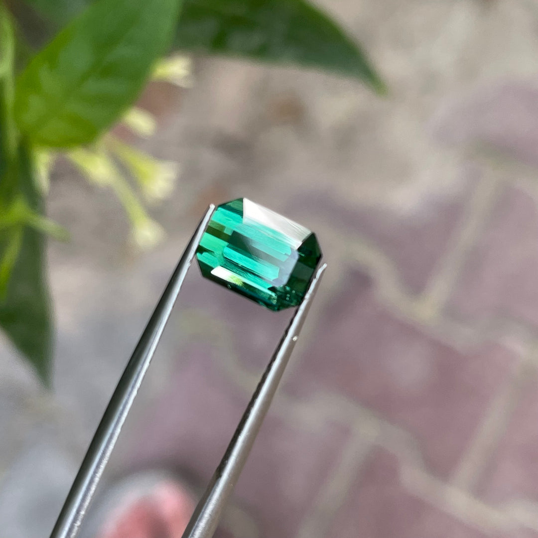 Natural Bluish Green Tourmaline — 2.60ct Faceted Emerald Cut, Afghan Origin