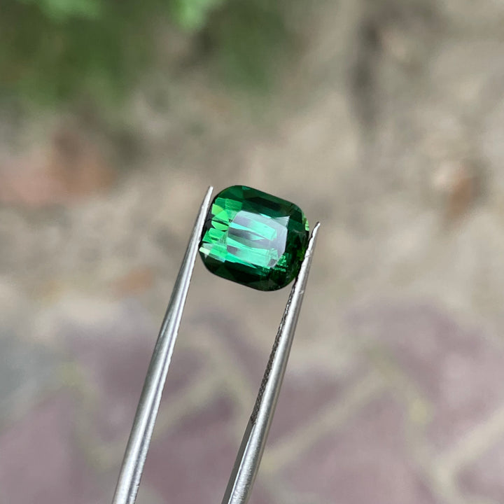 Natural Blue-Green Tourmaline — Step Cushion Cut Faceted Gem, Ring Sized