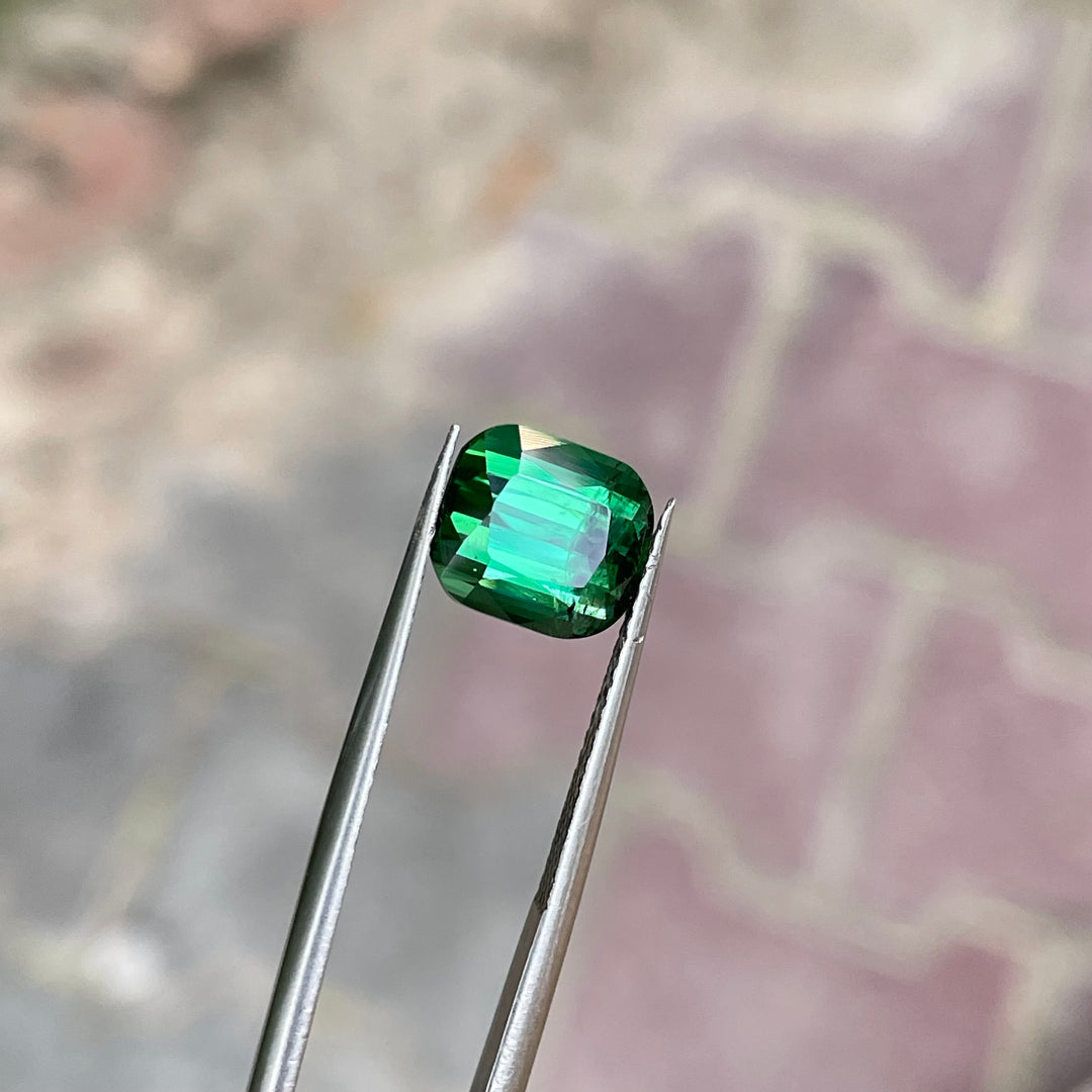Natural Blue-Green Tourmaline — Step Cushion Cut Faceted Gem, Ring Sized