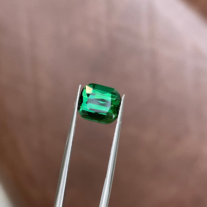 Natural Blue-Green Tourmaline — Step Cushion Cut Faceted Gem, Ring Sized