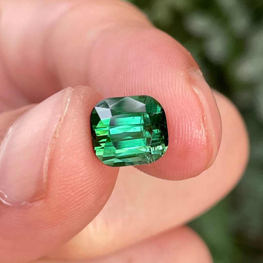 Natural Blue-Green Tourmaline — Step Cushion Cut Faceted Gem, Ring Sized