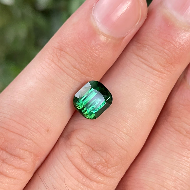 Natural Blue-Green Tourmaline — Step Cushion Cut Faceted Gem, Ring Sized