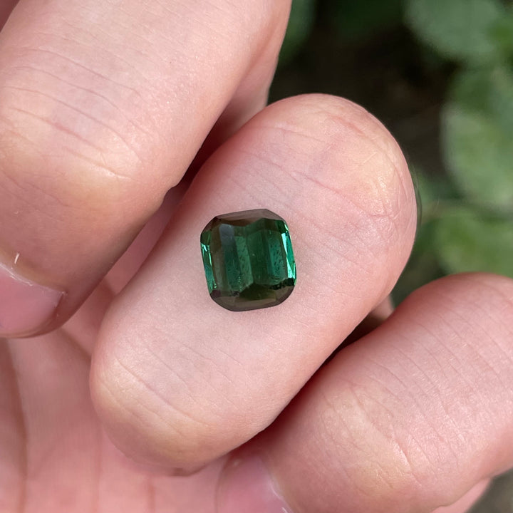 Natural Blue-Green Tourmaline — Step Cushion Cut Faceted Gem, Ring Sized