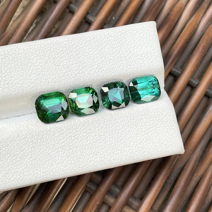 Faceted Green Tourmaline Cushion Cut Lot — 4 Pieces, Natural from Afghan Mines