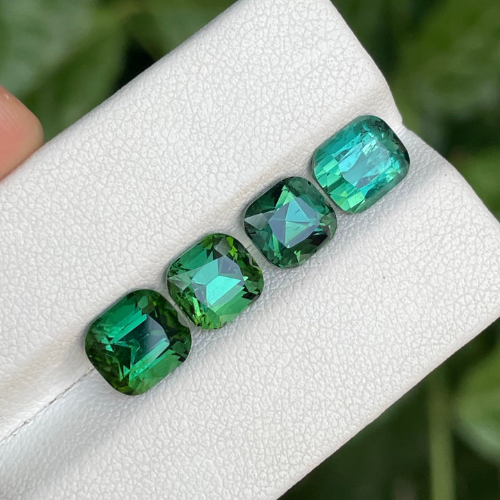 Faceted Green Tourmaline Cushion Cut Lot — 4 Pieces, Natural from Afghan Mines