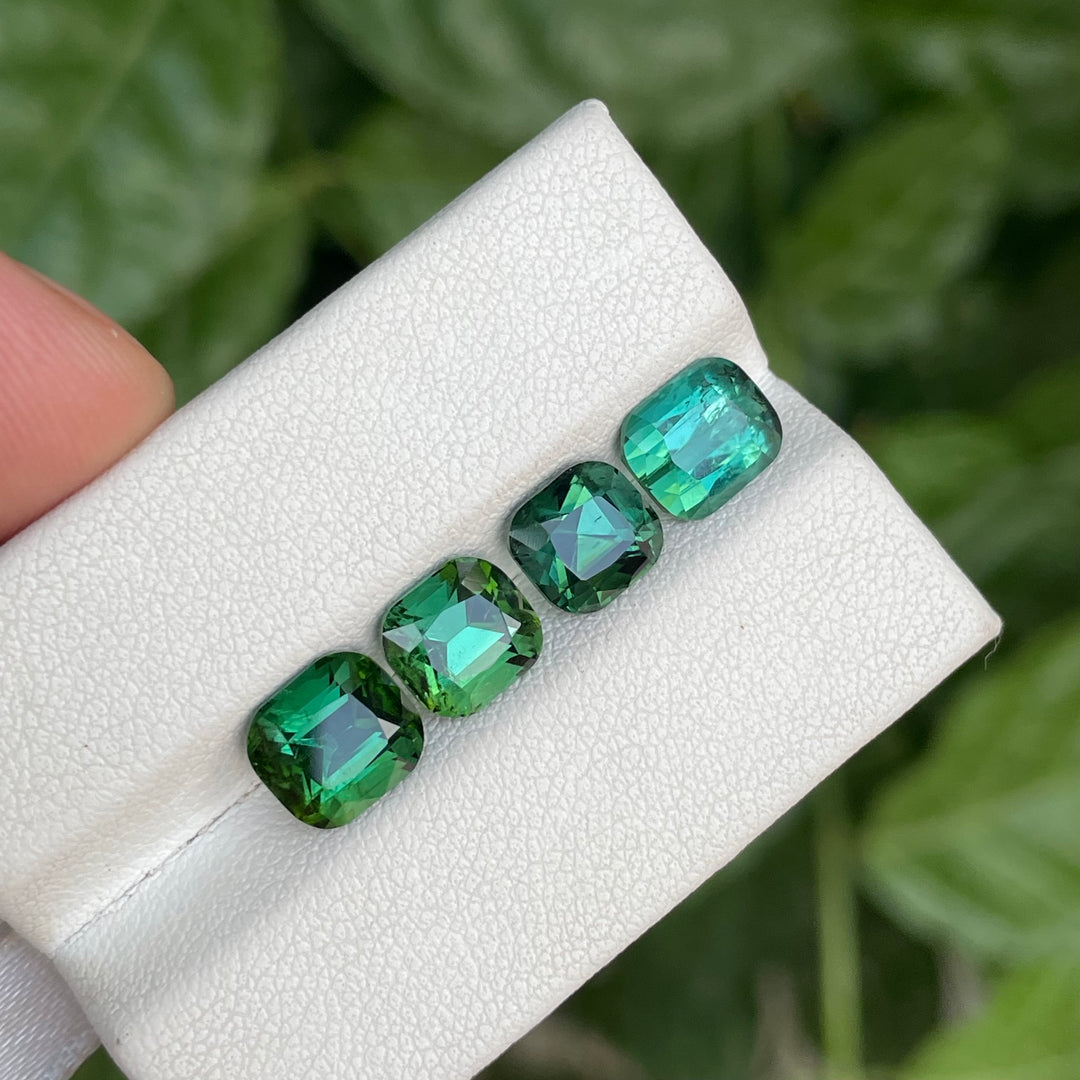 Faceted Green Tourmaline Cushion Cut Lot — 4 Pieces, Natural from Afghan Mines