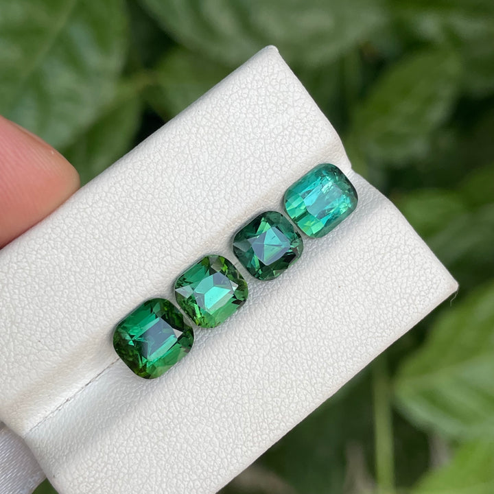 Faceted Green Tourmaline Cushion Cut Lot — 4 Pieces, Natural from Afghan Mines