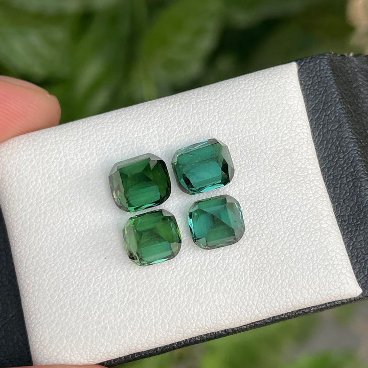 Faceted Green Tourmaline Cushion Cut Lot — 4 Pieces, Natural from Afghan Mines