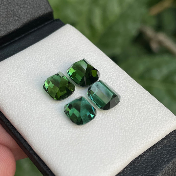 Faceted Green Tourmaline Cushion Cut Lot — 4 Pieces, Natural from Afghan Mines