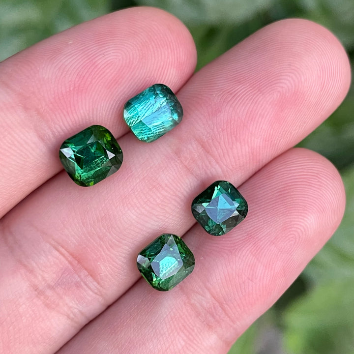 Faceted Green Tourmaline Cushion Cut Lot — 4 Pieces, Natural from Afghan Mines