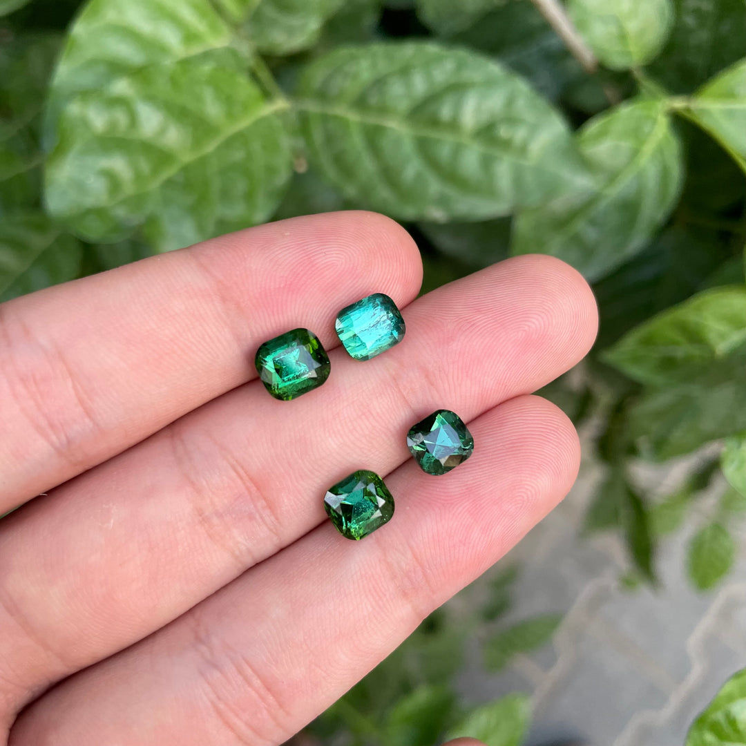 Faceted Green Tourmaline Cushion Cut Lot — 4 Pieces, Natural from Afghan Mines