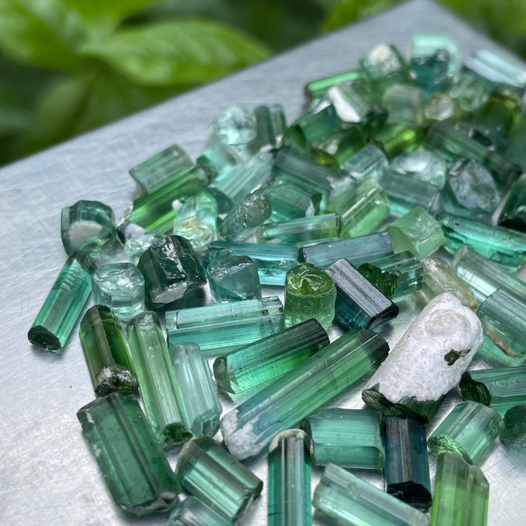 Natural Bluish Green Tourmaline Crystals Lot – 32g Small Sizes from Afghanistan
