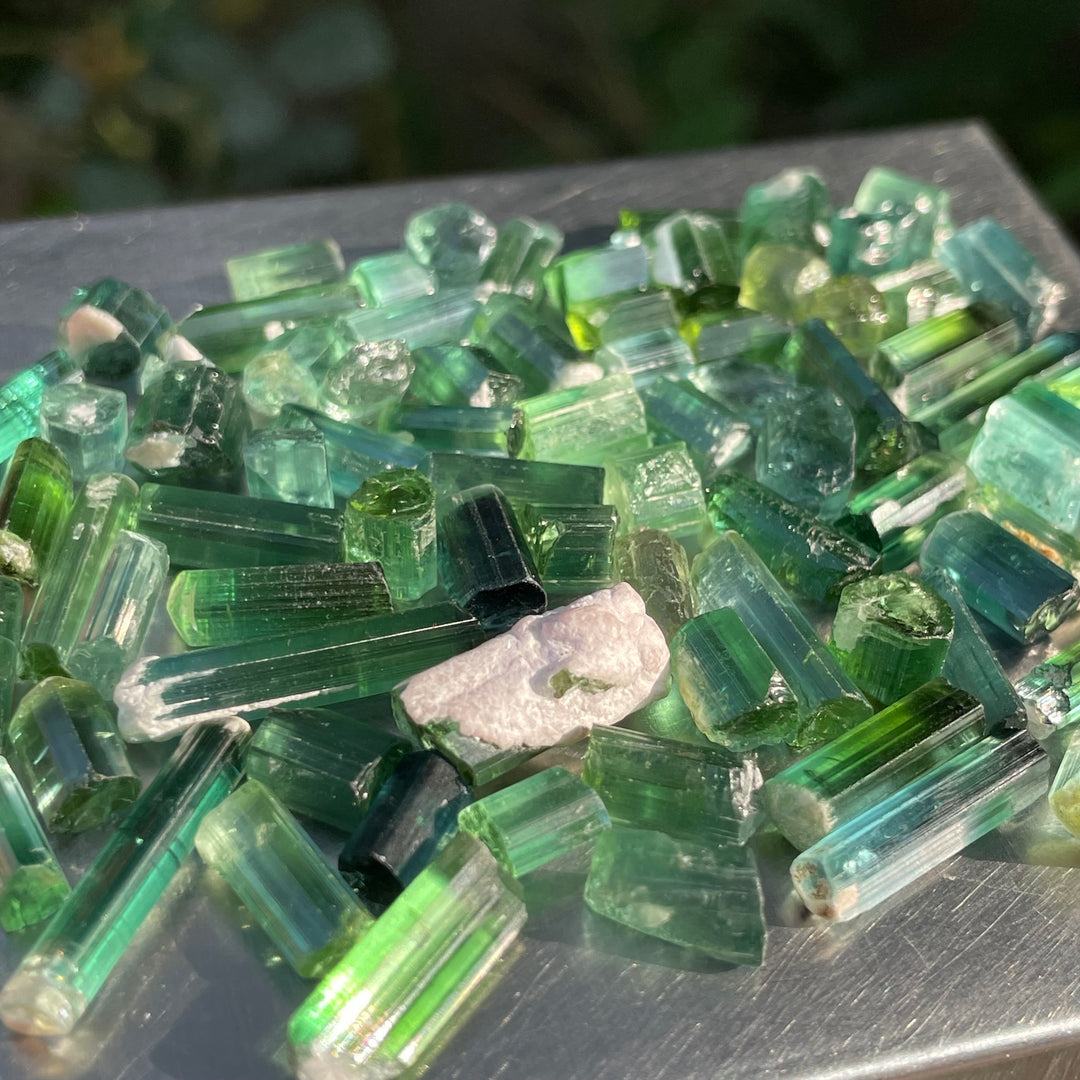 Natural Bluish Green Tourmaline Crystals Lot – 32g Small Sizes from Afghanistan