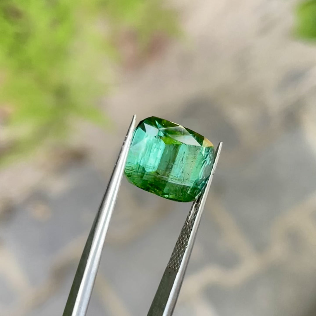 Faceted Vivid Green Tourmaline Cushion Cut | Large Gemstone for Vintage Jewelry