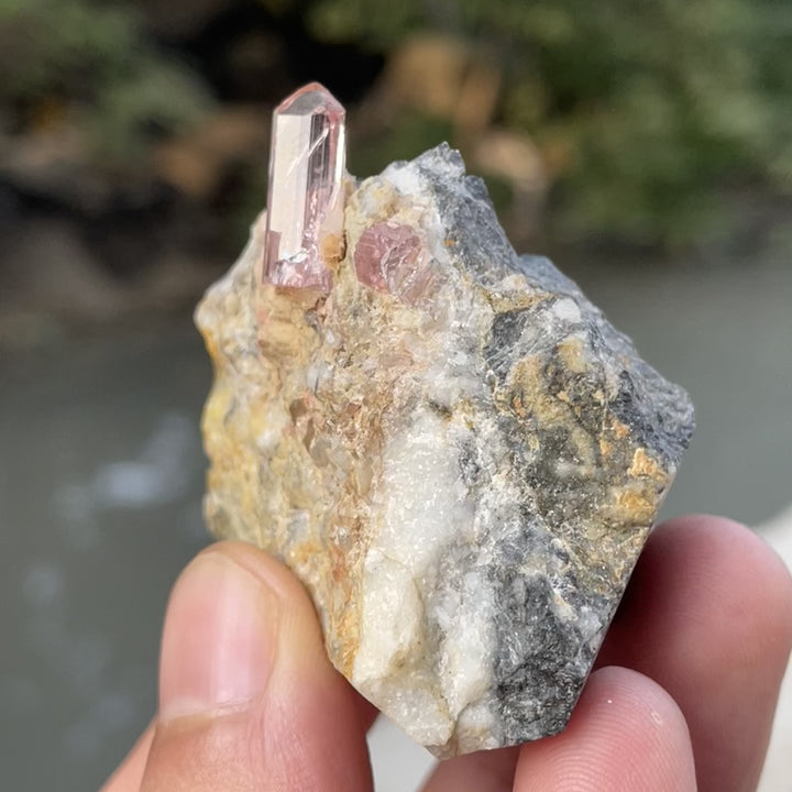 Rare Katlang Pink Topaz Matrix Specimen – Terminated Crystal on Natural Rock | Pakistan Origin