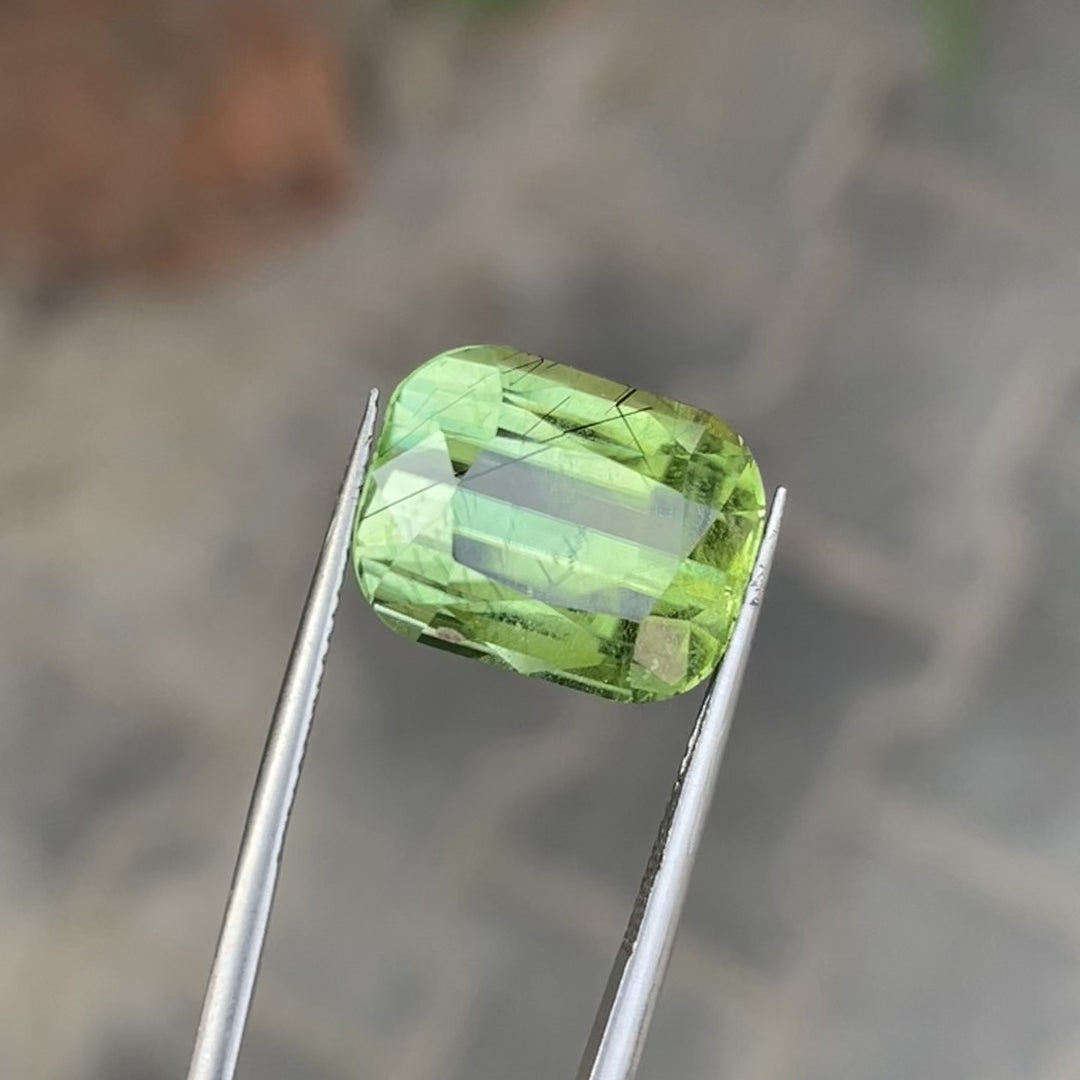 Natural Rutile Peridot — 12 Carats, Faceted Cushion Cut Gem for Jewelry