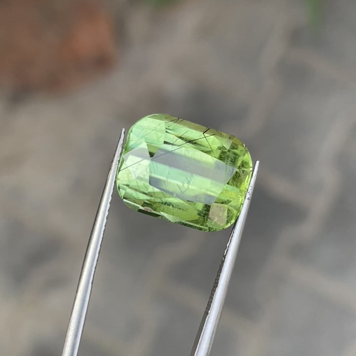 Natural Rutile Peridot — 12 Carats, Faceted Cushion Cut Gem for Jewelry