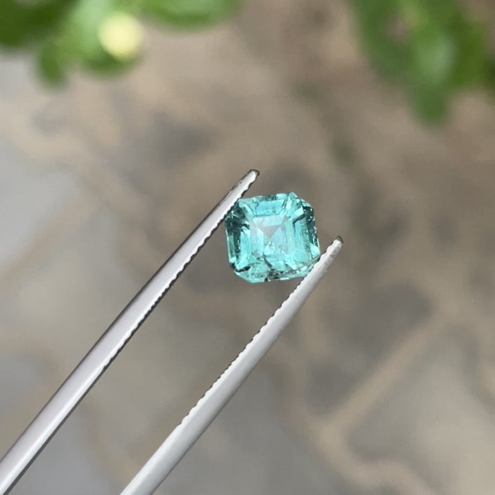 Natural Lagoon Tourmaline 1.55ct Asscher Cut Faceted Gemstone – Untreated, Vivid Green-Blue