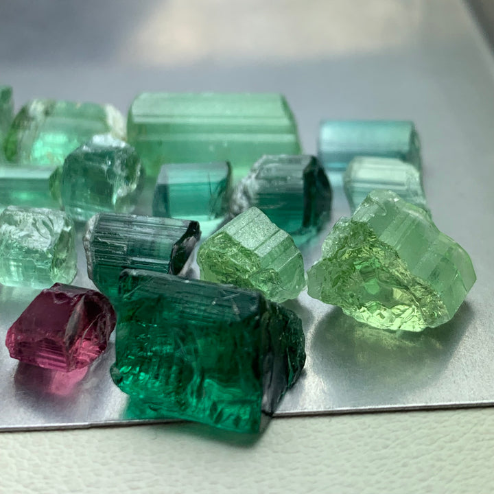 91 Carats Bluish And Green Facet Rough Tourmalines