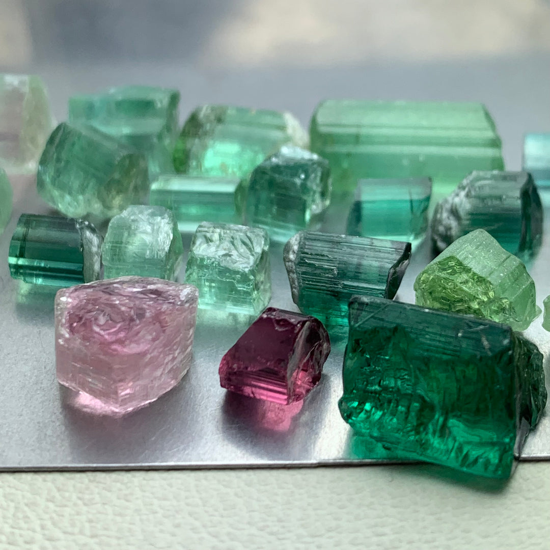 91 Carats Bluish And Green Facet Rough Tourmalines