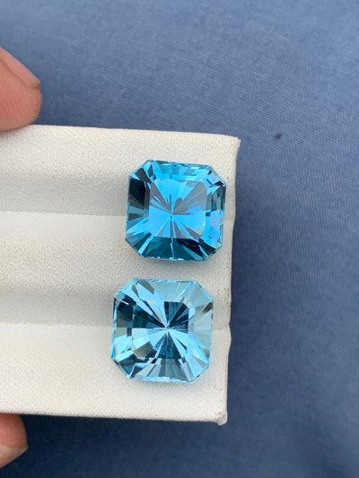 12.20 Carats Faceted Blue Topaz Pairs - Noble Gemstones®