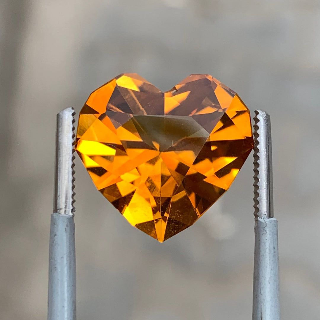 10.75 Carats Faceted Heart Shaped Mandarin Citrine