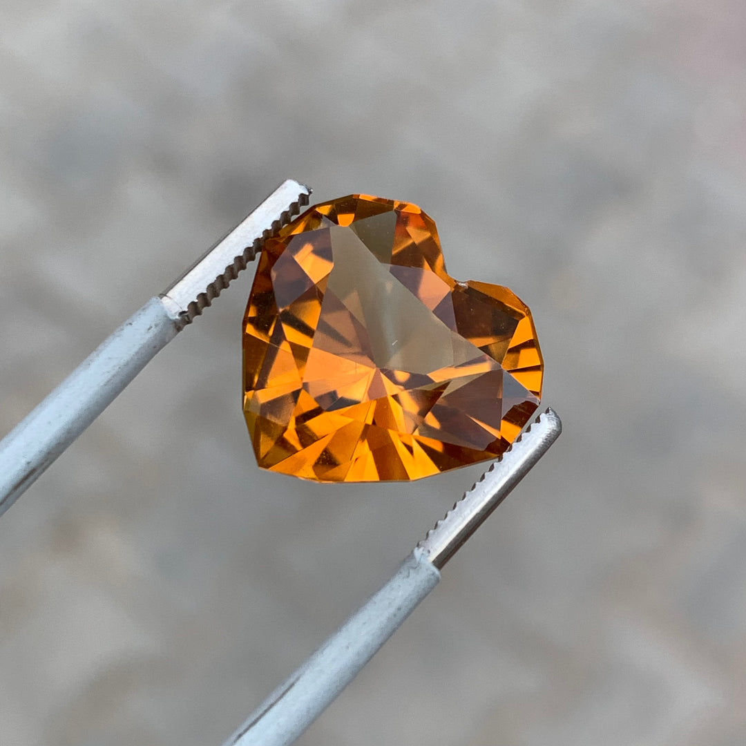 10.75 Carats Faceted Heart Shaped Mandarin Citrine