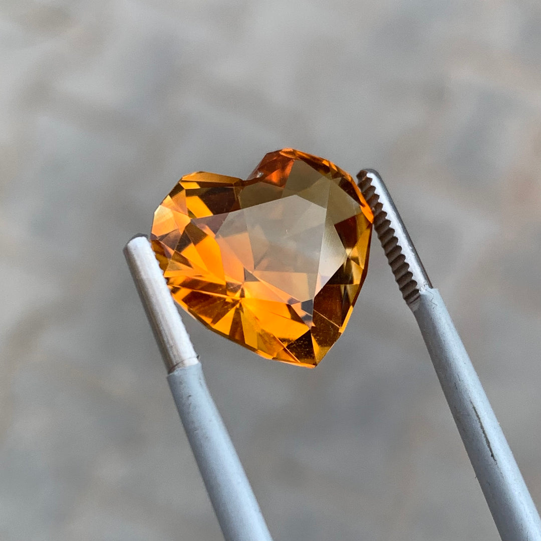 10.75 Carats Faceted Heart Shaped Mandarin Citrine