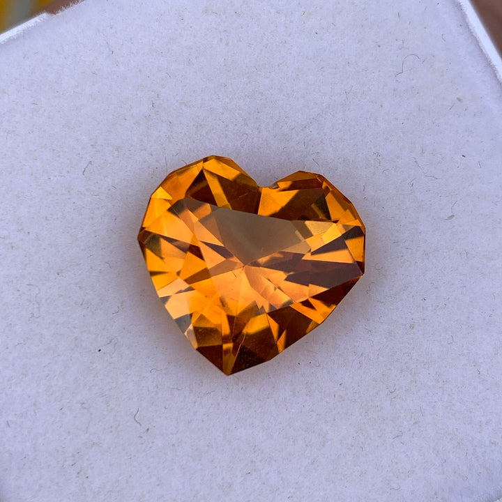 10.75 Carats Faceted Heart Shaped Mandarin Citrine