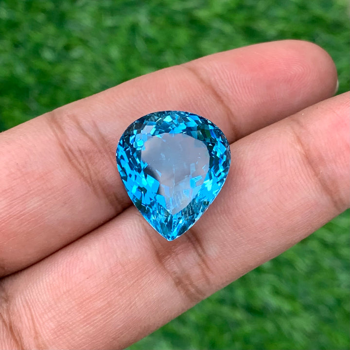 31.55 Carats Faceted Pear Shape Blue Topaz