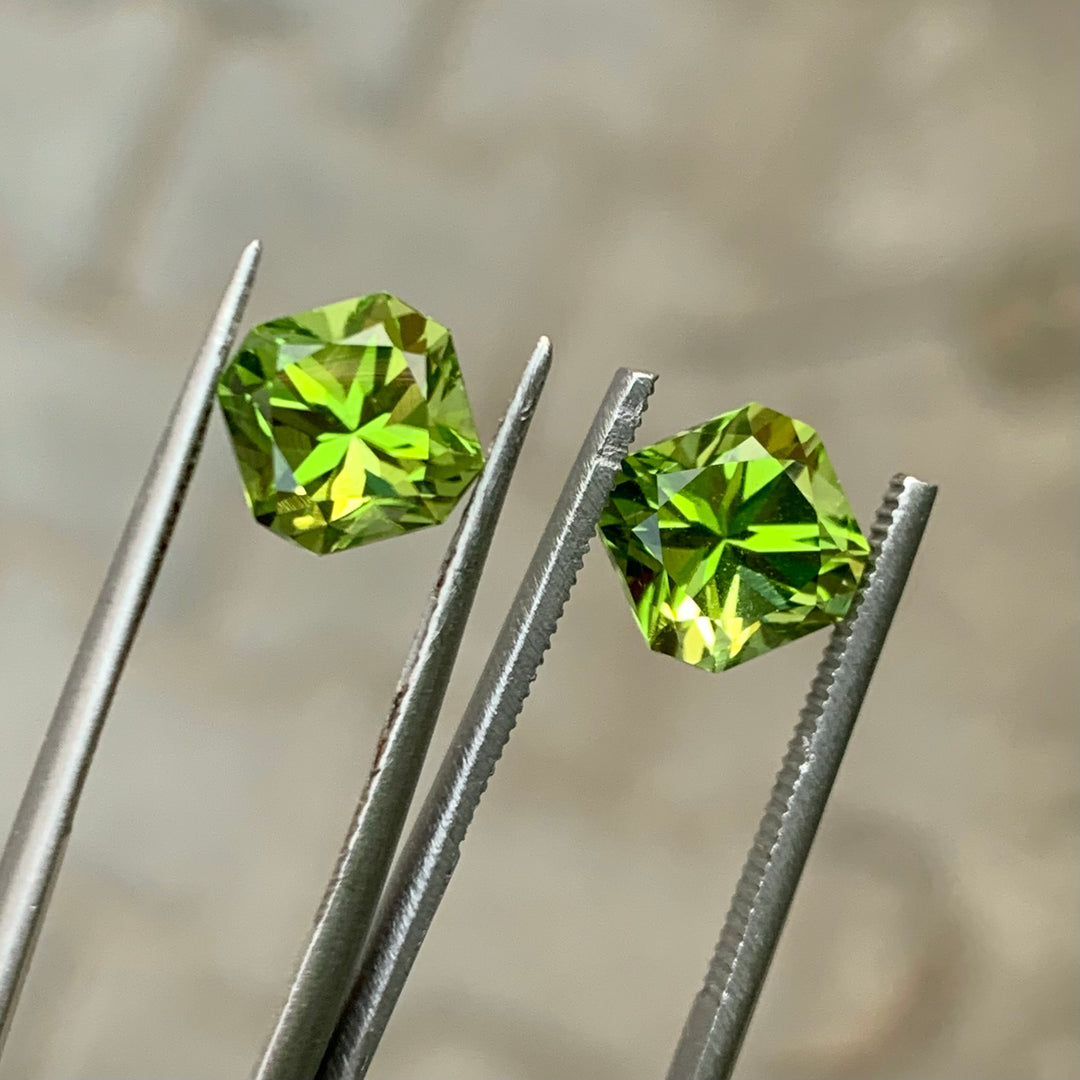 2.50 Carats Each Faceted Semi-Precious Peridot Pairs